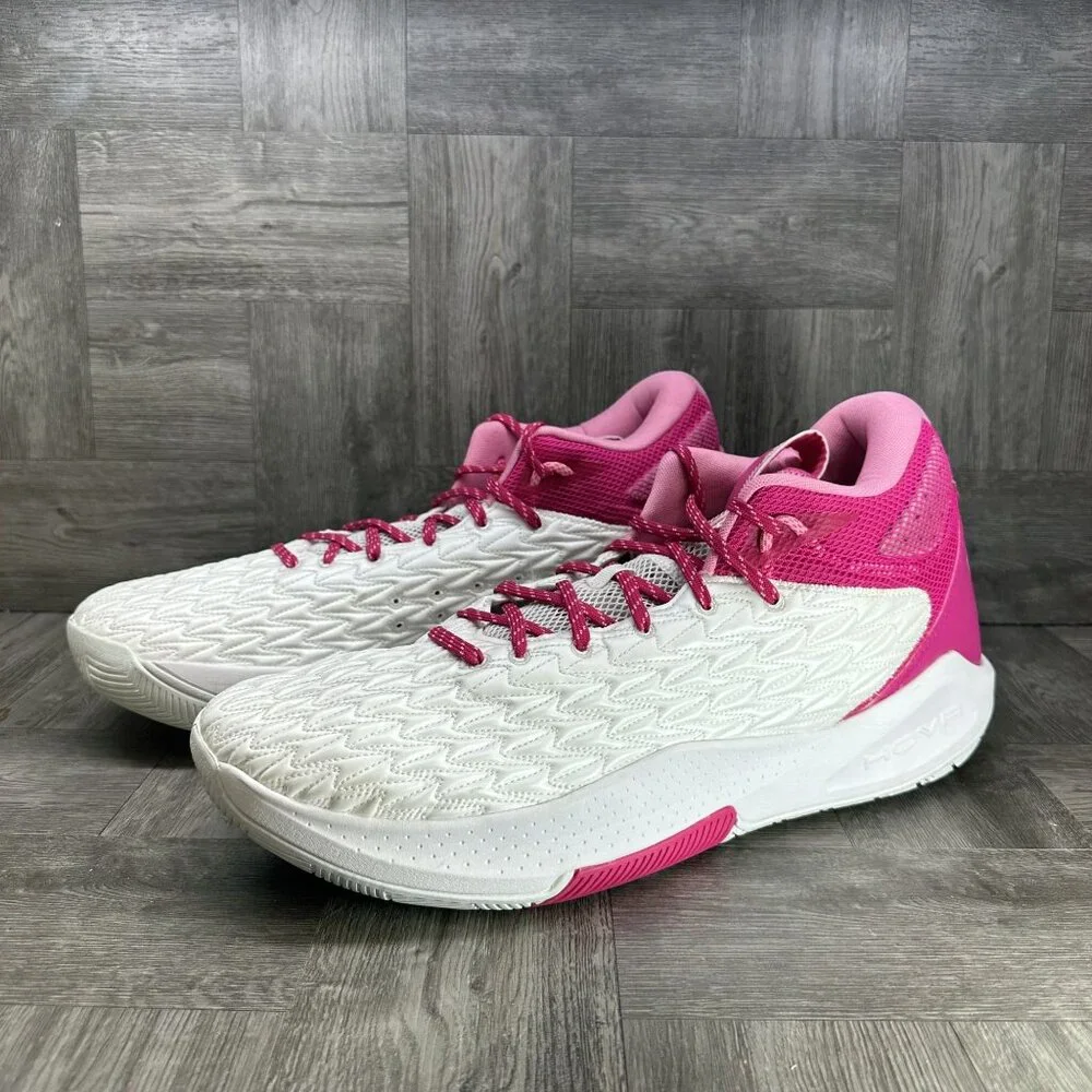Under Armour Basketball Shoe Mens 18 White Pink HOVR  5 Athletic NEW 3024979-106